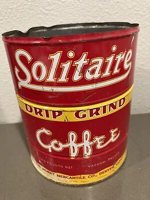 Vintage Solitaire Coffee Can 2 Lb No Lid Drip Grind Denver Colorado Cowboy Logo! • $22