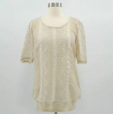 4 Love And Liberty Johnny Was Top Blouse S Small Crochet Ivory Beige Silk Boho • $27.92