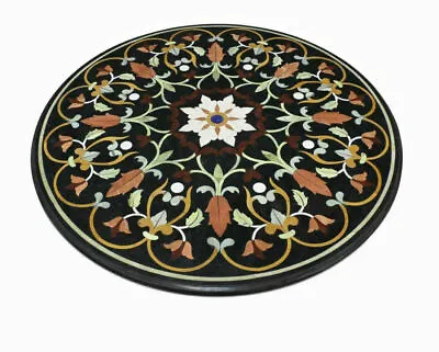 18  Black Center  Marble Table Top Inlay Pietra Dura Art Antique Home Decor • £409.48