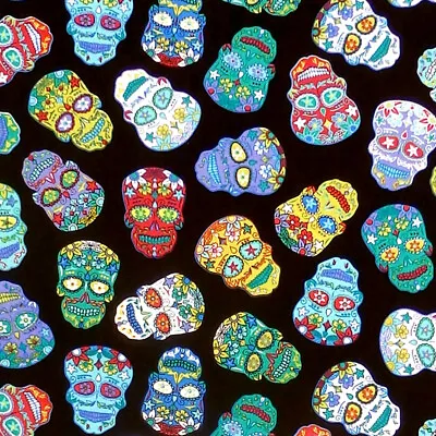 £7.25 • Buy Nutex SUGAR SKULLS Mexican Candy Skull Day Of The Dead Fabric - Black