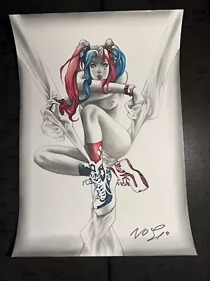 Original Comic Art Sexy Harley Quinn 16x11 Drawing Sketch Pinup Signed BIG • $35.50