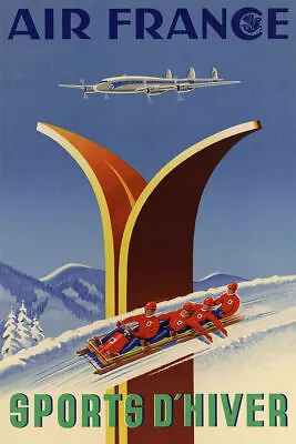 363124 Skis Bobsled Winter Sports D'Hiver France Art Decor Print Poster AU • $71.45