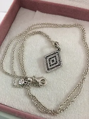 $79 • Buy Genuine Pandora Geometric Lines CZ Pendant & 60cm Necklace Chain Sterling Silver