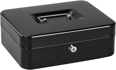 Locking Large Metal Cash Box With Money TrayLock BoxBlack • $19.96