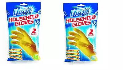 2 Pairs Household Gloves Latex Rubber Non Slip Water Proof Washing Up Cleaning • £1.99