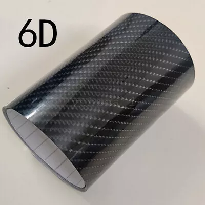 50cm X1.52M Gloss Black Carbon Fibre Fiber Vinyl Car Wrap Air Release Film 6D • $31.33