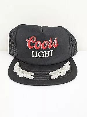 Vintage Coors Light Beer Mesh Foam Trucker Snapback Black Hat Cap   • $18.99