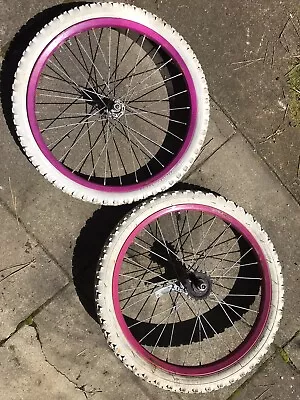 Murray 20  Bicycle Wheel Set Pink & Purple Wheel Rims BMX Bike White Tires • $50
