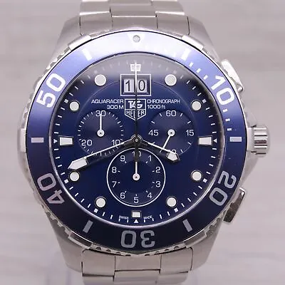 Tag Heuer Blue Aquaracer Chronograph Mens 44mm Steel Quartz Watch CAN1011 • $999.99