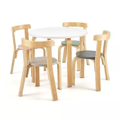 5-Piece Kids Table And Chair Set Children Wooden Activity Table 4 Curved Chairs • £88.95