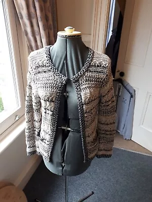 Ladies 'Mango' Knitted Jacket/Cardigan In Black/cream Size M 32  Chest • £9.50