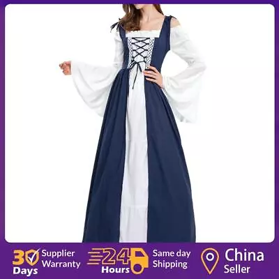 Medieval Renaissance Style Drawstring Long Dress Slash Neck Women Party Clothing • £24.59