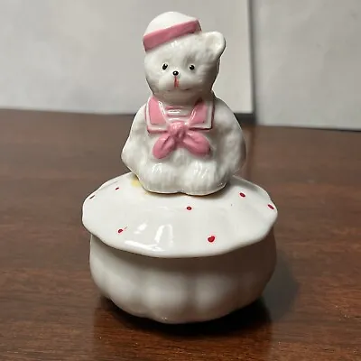 Vintage Pink Ceramic Sailor Bear Trinket/ring Holder • $6