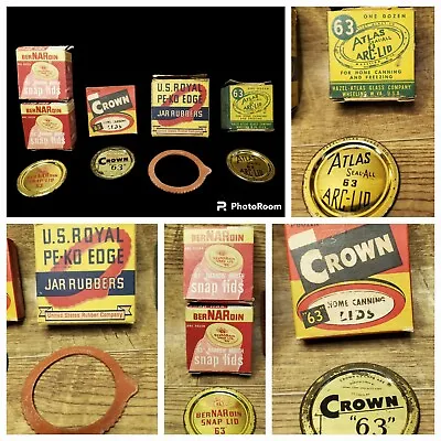 Vintage Mason Jar Lids & Rubbers. Atlas Arc - Royal PE-KO - BerNARdin - Crown • $23.95