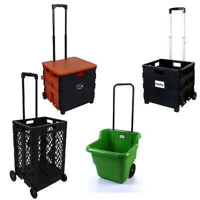 £19.99 • Buy Folding Shopping Cart Plastic Heavy Duty Crate Trolley Storage Box Wheels Boot