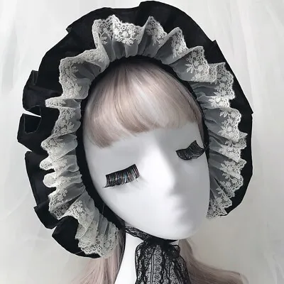 Ladies Girl Retro Lolita Hat Lace Ruffled Bonnet Cap Victorian Bonnet Elegant • $26.26