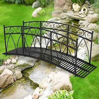 8FT Metal Bridge With 2 Safety Patterned Siderails Curved Garden Bridge Outdoor • $499.99