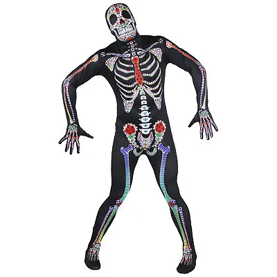 Mens Day Of The Dead Skeleton Skin Suit Halloween Fancy Dress Costume Adult • £25.29