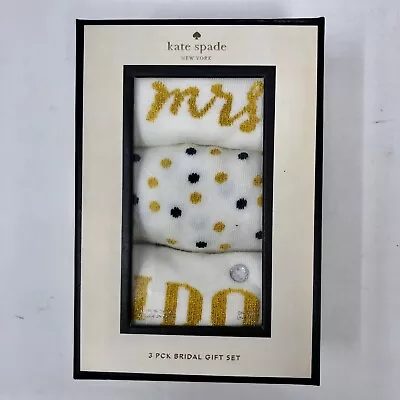 £19.64 • Buy Kate Spade Crew Socks 3 Pack Bridal Gift Set Gold Mrs I Do Bridesmaid Gift New