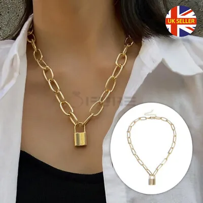 Hypoallergenic Gold Padlock Charm Pendant Chain Necklace Women's Jewellery New • £3.99
