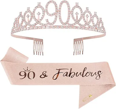 90Th Birthday Sash And Tiara 90th Birthday Decorationg Gift Birthday Crown • £8.99