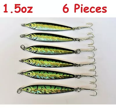  1.5oz Mega Live Bait Metal Jigs 6 Pieces Green Mackerel Saltwater Fish Lures  • $16.99