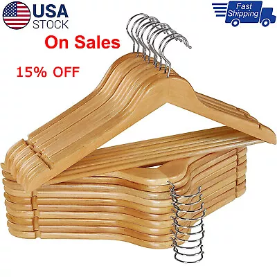 5-20 Pack Wooden Hangers Suit Hangers Premium Natural Finish Cloth Coat Hangers  • $15.83