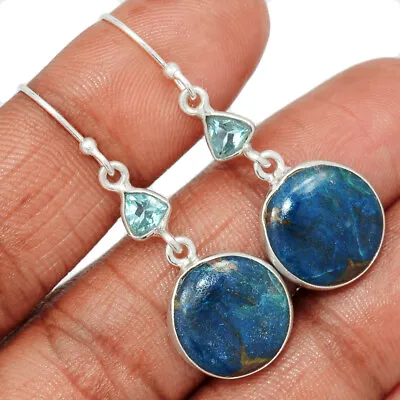 Natural Quantum Quattro - USA & Blue Topaz 925 Silver Earrings Jewelry CE22776 • $11.99