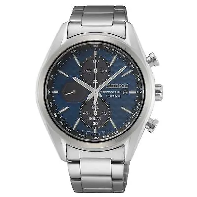 Seiko Conceptual Solar Quartz Blue Dial Steel Bracelet Mens Watch SSC801P1 • £239.99