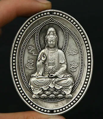 2.6  Chinese Miao Silver Buddhism Kwan-yin Guan Yin Boddhisattva Amulet Pendant • $11.05