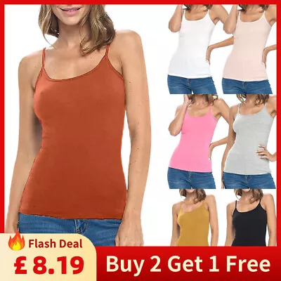 Womens Padded Cami Tank Vest Tops With Built In Bra Strappy Slim Camisole Blouse • £8.19