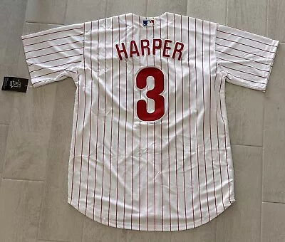 Bryce Harper #3 Philadelphia Phillies M White Stripe Cool Base Stitched Jersey • $45