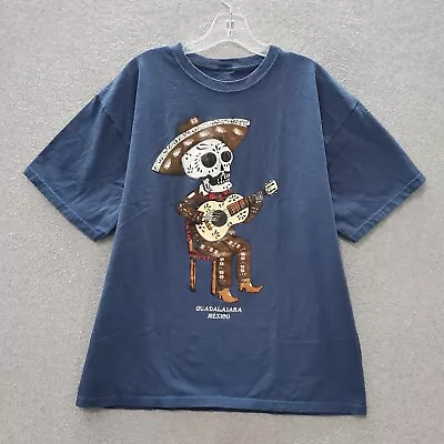 Yacht Club Men T-Shirt XL Blue Guadalajara Mexico Skeleton Sugar Skull Mariachi • $19.92