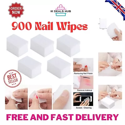 900 Lint Free Nail Wipes UV Gel Cleaner Nail Polish Remover Pad Acrylic Soak Off • £3.77