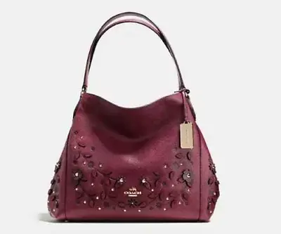 Coach Edie 31 Willow Tea Rose Floral Rivets Bag Handbag Purse Burgundy 38379 NWT • $250