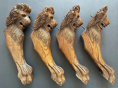 Set Of 4 Antique Hand Carved Victorian Oak Wood Lion Head & Claw Paw Table Legs • $650