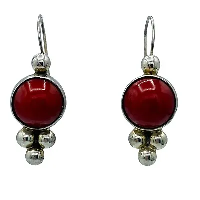 Vintage Taxco Mexico Sterling Silver Red Drop Dangle Earrings Statement  • $35