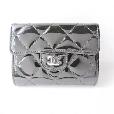 Auth CHANEL Matelasse - Black Patent Leather Business Card Holder • $281