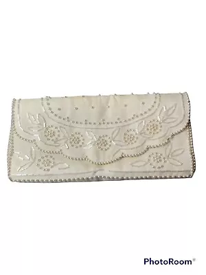 La Regale Vintage White Beaded Purse Handbag Wedding Clutch W/Original Box • $24.95