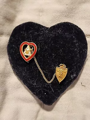 Vintage  Moose Lodge Pin With Chain Wotm Women Of Mooseheart Gold Tone Double • $12.99