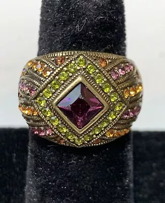 Ladies LA Vintage Purple Green Orange Rhinestone Cocktail Ring Size 9 Lot I • $24.98