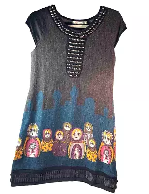 Aryah M Boho Russian Dolls Studs Minarets Black Ribbon Bottom Trim Sweater Dress • $26