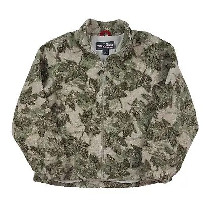 Woolrich Maple Leaves Fleece Women's Medium Zip Up Retro Pile Jacket Nature Leaf • $23.99