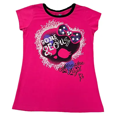 Monster High Girls Medium 11-12 Pink Skull Rhinestone Graphic Tee Mattel Youth • $10.96
