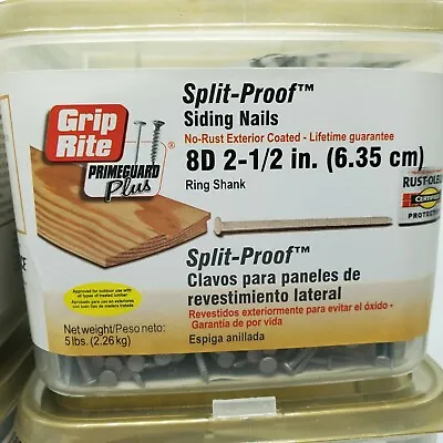 Primeguard Plus 5 Pounds 8d  2-1/2 Grip Rite Split Proof Siding Nail Ring Shank • $24.99