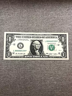 2009 1 Dollar Bill Fancy Serial Number L88888539P  5 In A Row 8s • $11.95