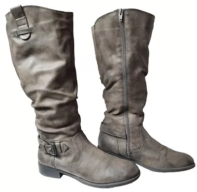 Mossimo Sz9 Distressed Slouchy Over The Calf Faux Leather Riding Boots Taupe  • $39