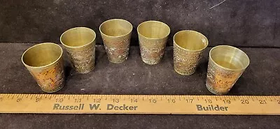 Six Vintage Middle Eastern Engraved Design Metal Chi/Tea Cups • $39