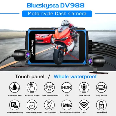 $202.73 • Buy 4inch Touchscreen Motorcycle Dash Cam Camera Wifi GPS 1080P Dual Lens Recording