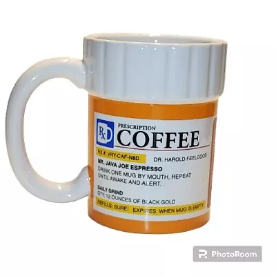 Rx Prescription Pill Bottle 12 Oz Ceramic Coffee Tea Water Mug Cup Big Mouth Inc • $8